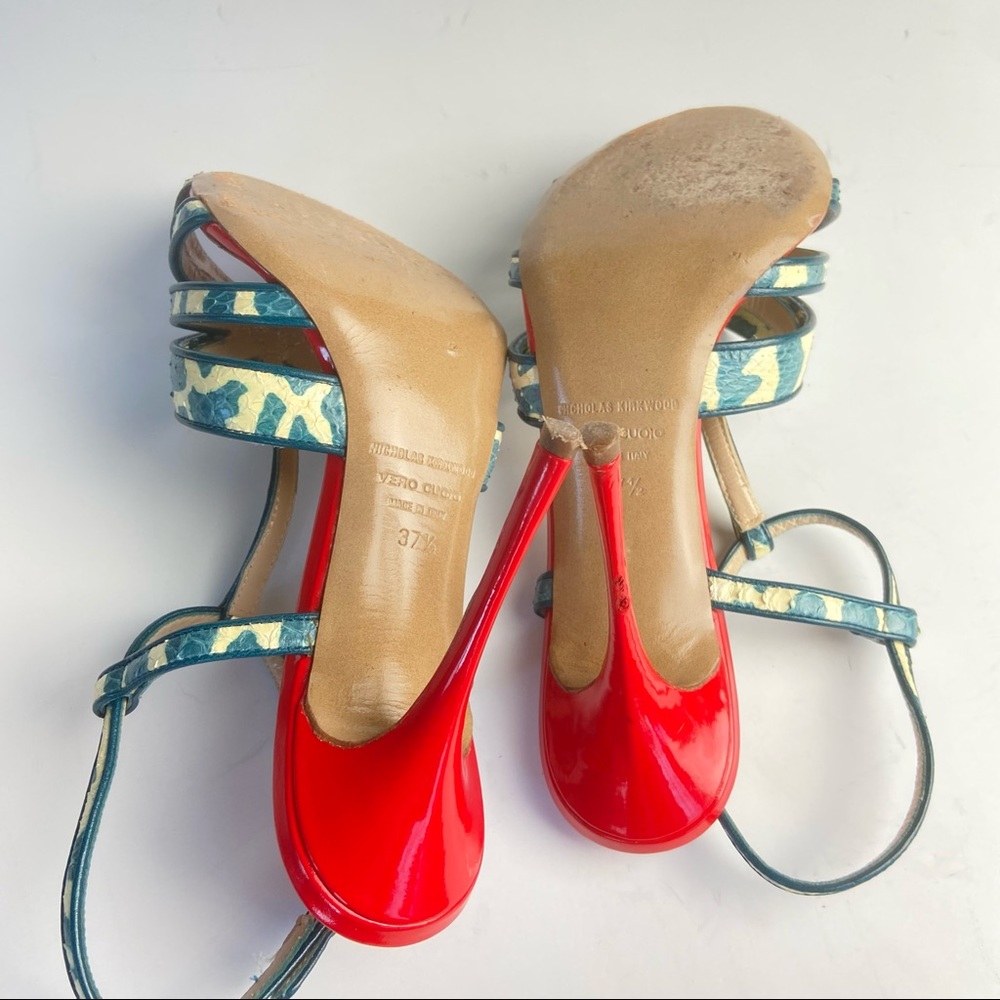 Nicholas Kirkwood red white blue green snakeskin sandals - Picture 9 of 9